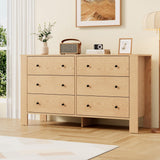 Garvee Natural Oak 6-Drawer Dresser, Modern Wide Wooden Chest with Adjustable Shelves for Bedroom, Entryway, Hallway & Home Office, 50"W x 28.3"H, Natural Oak