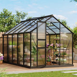 Garvee 6×10FT Greenhouse with Polycarbonate Panels and Aluminum Frame for Outdoor Gardening, Clear, Sturdy, Weather-Resistant - Black