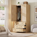 Garvee Armoire Wardrobe Closet with Drawers for Bedroom, 69.5 in Wooden Cabinet, Natural Color, Large Capacity Storage