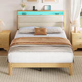 Garvee Full Size Bed Frame with Storage Headboard, LED Boucle Bed Frame, Charging Station, Cream, Easy Assembly - Cream