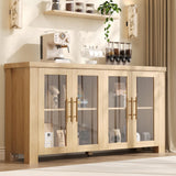 Garvee Buffet Cabinet with Storage, Tempered Glass Doors, Natural Wood, 59" Sideboard for Living Room, Dining Room, Kitchen - Black