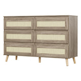 Garvee Wooden Dresser with 6 Rattan Drawers for Bedroom, Living Room, Hallway, Modern TV Stand for 55 inch TV, Wide Wood Chest of Drawers