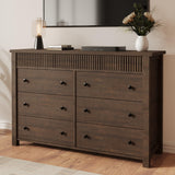 Garvee 6 Drawer Dresser Wooden Chest of Drawers Fluted TV Stand for Bedroom Living Room Hallway Walnut - 6 Walnut