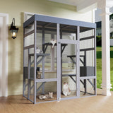 Garvee 70-Inch Large Catio Enclosure with Weatherproof Roof, UV-Protected Wooden Frame, Rust-Resistant Steel Mesh for Patio or Backyard, Cat House with Lounging Boxes and Platforms