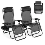 Garvee Outdoor Reclining Lounge Chair Set of 2 with Cup Holder & Padded Headrest, Adjustable Patio Folding Chairs, Heavy Duty Portable Camping Lawn Chairs for Pool, Backyard, Beach, Deck Black - Black