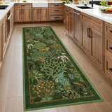 Garvee Jungle Rug 2x6 Kitchen Runner Rug Non Slip Washable Animal Print Forest Carpet Dark Green - Dark Green