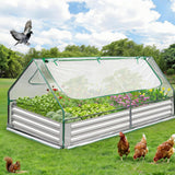 Garvee Raised Garden Bed with Cover 6x3x1 Ft Outdoor Galvanized Metal Planter Box Mini Greenhouse Clear Top Cover - Silver(Rectangular)