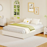 Garvee Queen Size Cloud Bed Frame, Teddy Fleece Low Bed Frame, Thick Boucle Fabric, Solid Wood Legs, Cream - Cream
