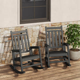 Garvee HDPE Rocking Chair Outdoor Set of 2 - Poly High Back Porch Rocker Chairs for Adults - All Weather Resistant Black - Black