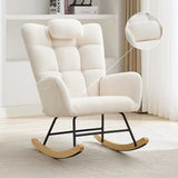 Garvee Nursery Rocking Chair Teddy Upholstered Glider Rocking Chair High Backrest White for Nursery Bedroom Living Room Office - White Without Ottoman
