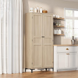 Garvee Tall Storage Cabinet 5 Tier Kitchen Pantry Cabinet with 4 Doors Adjustable Shelves Pear Wood MDF for Bathroom Dining Room