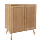 Garvee Rattan Sideboard Buffet Cabinet With Adjustable Shelves For Dining Room, Natural Wood Finish, Elegant Storage Solution