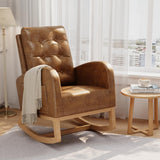 Garvee Nursery Rocking Chair Glider with High Backrest Sturdy Wood Legs Orange for Nursing Living Room Bedroom - Pu Orange Without Footrest