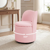 Garvee Swivel Teddy Vanity Chair with Storage, Upholstered Vanity Stool with Back, Sherpa Vanity Stool Chair, Round Makeup Chair, Soft Padded Seat for Living Room Bedroom - Pink-Sherpa