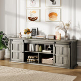 Garvee 70 in Farmhouse TV Stand for 75 in TVs with Sliding Barn Doors, Wood Long TV Console Table for Living Room, Modern, Durable, Waterproof - Dark Gray