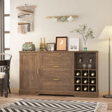Garvee 63 Inch Farmhouse Sideboard Buffet with Drawer Adjustable Shelves Kitchen Island with Door-Back Rack Rustic Walnut - Rustic Walnut
