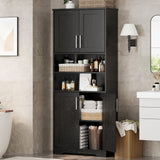 Garvee Bathroom Cabinet Farmhouse Storage Cabinet with Glass Doors Adjustable Shelves Freestanding Kitchen Pantry Cabinet Black 67" H - Black-67" H
