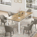 Garvee 79 in Dining Table for 6, Farmhouse Wooden Kitchen Table with Sturdy Metal Frame, Rectangular Industrial Style, Retro Brown - Brown&White