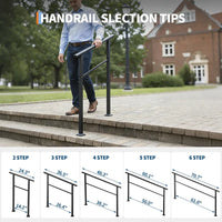 Garvee Outdoor Stair Handrail Set for 2 Steps, Aluminum & Iron Posts, Weatherproof Black Finish, Easy Mounting for Entrance Balcony Garden