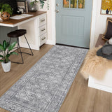 Garvee Boho Grey 2x6 Washable Runner Rug, Moroccan Entryway Bedroom Rugs Distressed Boho Non Slip Kitchen Rugs Bathroom Rugs Throw Rugs Soft Stain Resistant Carpet for Laundry Hallway - Grey