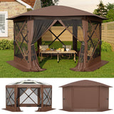 Garvee 13FT 6-Sided Pop Up Gazebo Tent With Removable Canopy Top & Wind Cloths For Camping Backyard Parties Outdoor Events Beige & Khaki - Beige & Khaki