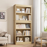 Garvee 71" Farmhouse Bookcase With Display Rack & Fluted Design, 5 Tier Tall Bookshelf, Nature Wood, 71.5"H x 30.7"W x 11.9"D
