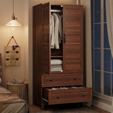 Garvee Armoire Wardrobe Closet with 2 Drawers, Adjustable Shelves, Hanging Rod for Bedroom, 72in Walnut Brown