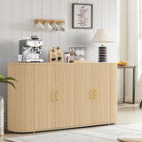 Garvee 63" Curved Sideboard Buffet Cabinet With 4 Fold Doors, Modern Wooden Sideboard, Large Storage, Oak, Dining Room Living Room Bedroom Kitchen