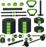 Garvee 4-in-1 Adjustable Strength Training Equipment 66 lbs Dumbbell Set Black Green Compact Portable Home Gym - Black Green