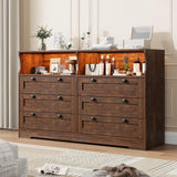 Garvee 6 Drawer Dresser with LED Light & Charge Station, TV Stand for Bedroom & Living Room, Rustic Brown, 55.1"L x 15.7"D x 33.9"H - Rustic Brown