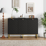 Garvee Sideboard Buffet Cabinet with Storage Modern Wood Accent Herringbone Doors 31.5 in Gold Handles - Black