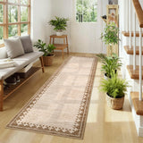 Garvee Modern Bordered Runner Rug 2x6 Non Slip Low Pile Beige for Hallway Kitchen Bedroom Living Room Nursery Laundry - Beige