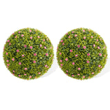 Garvee 2 Pack 16.5" Artificial Boxwood Topiary Balls with Pink Flowers, Faux Greenery for Porch, Patio, Balcony Decor, Outdoor/Indoor, Green & Pink
