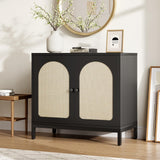 Garvee Buffet Cabinet with Storage, Kitchen Storage Cabinet with Rattan Doors, Accent Cabinet with Adjustable Shelves, Sideboard Cabinet Cupboard Console Table for Living Room, Black