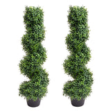 Garvee 35 Inch Artificial Boxwood Topiary Outdoor Set of 2, Faux Plant Spiral Tree in Pot, All-Year Green Fake Plant for Indoor Front Door Porch Garden Decor - Green