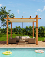 Garvee 10' X 10' Retractable Pergola Canopy Natural Wood-Look Frame Backyard Garden Patio Adjustable Aluminum Frame Rust Resistant