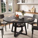 Garvee Round Dining Table for 4-6 with Storage Shelf, 47.2 in Black Farmhouse Kitchen Table for Dining Room, Living Room, Apartment