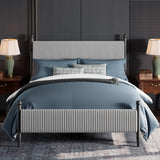 Garvee Queen Size Corduroy Upholstered Bed Frame With Vertical Stripes Headboard Vintage Metal Legs Grey - Queen Grey