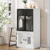 Garvee Double Cat Litter Box Fence with Ladder, Enclosed Cat House Furniture, White, 57.6x44.9x27.9 cm