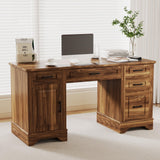 Garvee 58in Farmhouse Home Desk with File Cabinet for Work Study Bedroom Game Room Wood Color - Wood Color