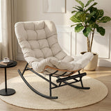 Garvee Papasan Rocking Chair with Thick Cushion, Outdoor Patio Rocking Chair with Footrest, Beige, Oversized Wicker Chair for Bedroom, Living Room, Porch, Garden, Lawn - Beige