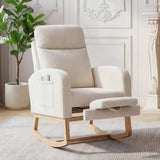 Garvee Nursery Rocking Chair Corduroy Upholstered With Adjustable Footrest For Living Room Bedroom, Tufted, Side Pocket, Natural Wood, Soft Fabric - 355Q-Beige-Corduroy