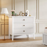 Garvee White Fluted 3 Drawer Dresser, Modern Wood Chest of Drawers, 31.5 in Wide, White, Bedroom Nightstand