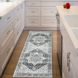 Garvee Runner Rug 2x6 Vintage Rug for Entryway Hallway Floor Cover Print Carpet Distressed Vintage Area Rug Machine Washable Foldable Accent Rug, 2’x6’, Grey - Grey