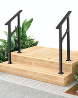 Garvee Outdoor Stair Handrail Set for 2 Steps, Aluminum & Iron Posts, Weatherproof Black Finish, Easy Mounting for Entrance Balcony Garden - Black-2 Pack