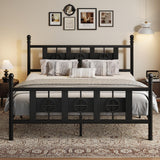 Garvee King Size Bed Frame with Headboard and Footboard, Metal King Bed Frame, Vintage Circular Design, Storage Space, Black, King