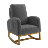 Garvee Modern Rocking Living Room Chair with Wood Legs Upholstered Glider Chair Leather Accent Side Pockets High Back Nursery