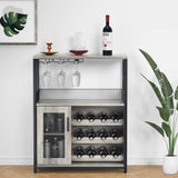 Garvee Farmhouse Coffee Bar Cabinet (Detachable Rack & Glass Holder) - Kitchen/Dining Room Sideboard, Grey - Wine Storage & Mesh Door Accent - Grey
