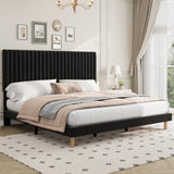 Garvee King Size Velvet Upholstered Bed Frame Adjustable Height Headboard Black Modern Bedroom - Black