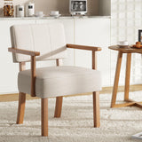 Garvee Mid-Century Accent Chair Wood Frame Linen Fabric Vertical Stripe Beige for Living Room Bedroom Balcony